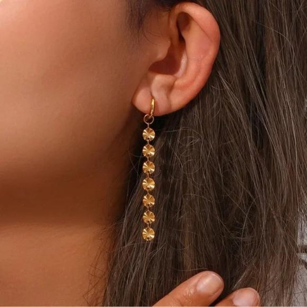 NEW TASSEL CHAIN 18K GOLD DANGLE DROP EARRINGS, NICE EARRINGS, CUTE EARRINGS - Picture 4 of 6